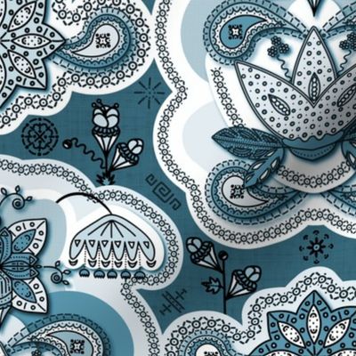 Modern Damask Wallpaper ((Monochrome blue)