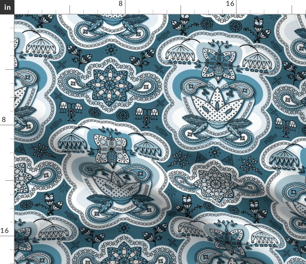 Modern Damask Wallpaper ((Monochrome blue)