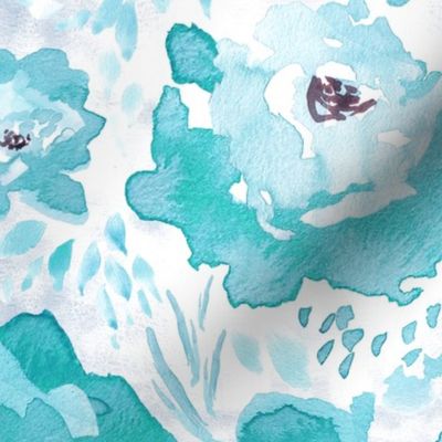 Rosy Floral Aqua Larger Print