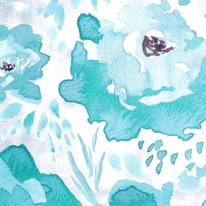 Rosy Floral Aqua Larger Print