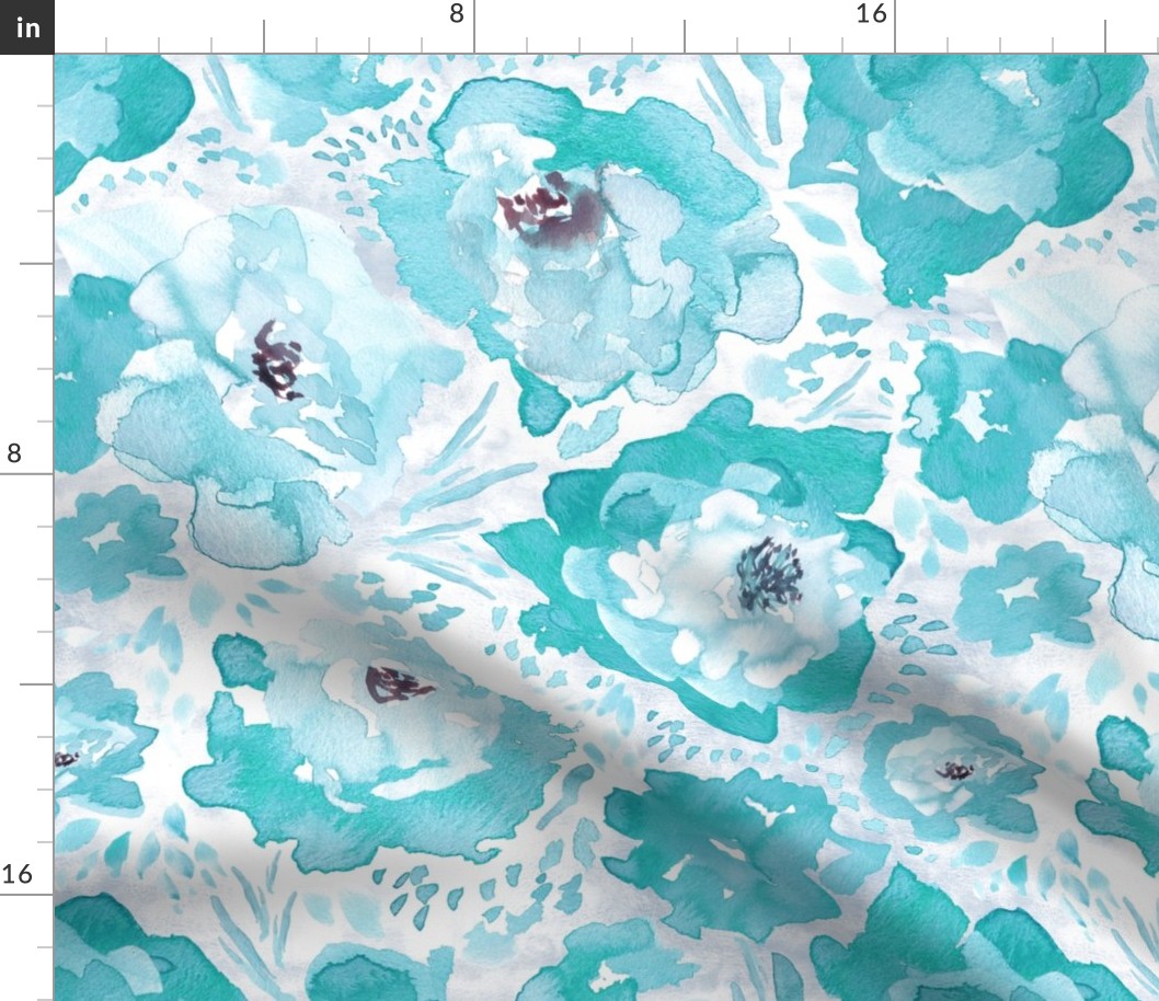 Rosy Floral Aqua Larger Print