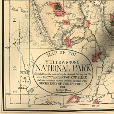 Antique Map of Yellowston National Park Wyoming from 1881