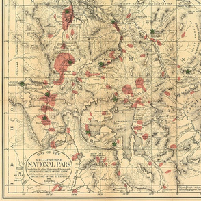 Antique Map of Yellowston National Park Wyoming from 1881