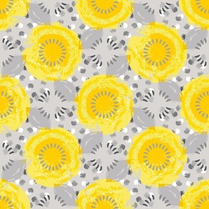 Yellow and gray textured circles, dots, shapes 5 in, jumbo scale