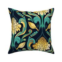 Tropical Damask Torch Ginger-dk green gold 2