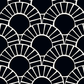 Art Deco Mosaic Sun Tiles in Black and Cream