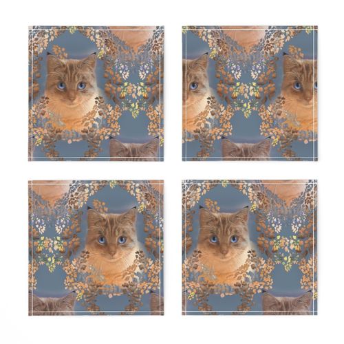 9x12-Inch Repeat of Damask for Cat Lovers in Autumn Woodland