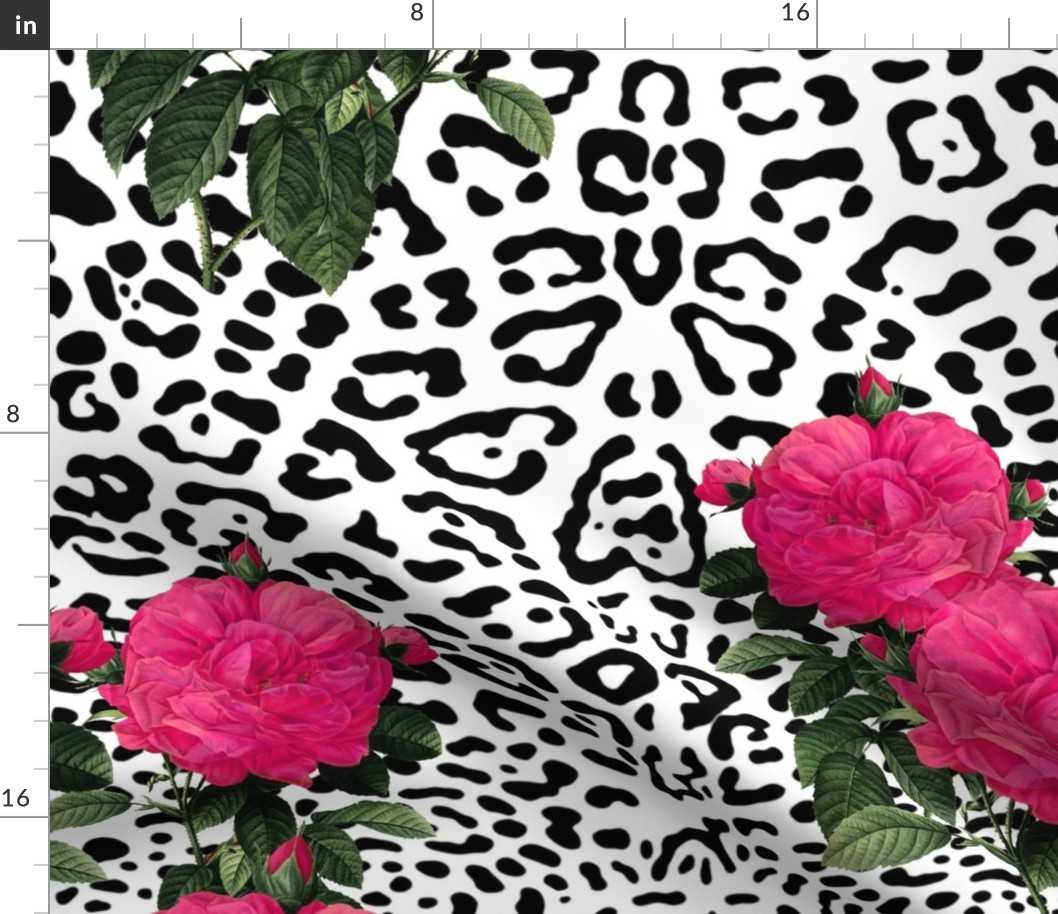Ooh La La! Leopard with Hot Pink Redoute Roses ~ Jumbo