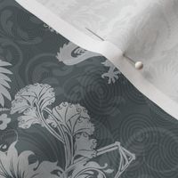 Oriental damask with cranes