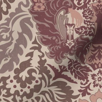 chess Damask Greige in wine, rose and mocha