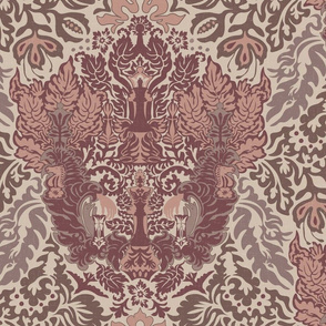 chess Damask Greige in wine, rose and mocha