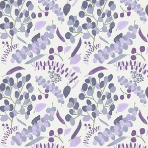 Botanical Leaves and Branches - Lavender, White, Teal and Purple - Large  Wallpaper