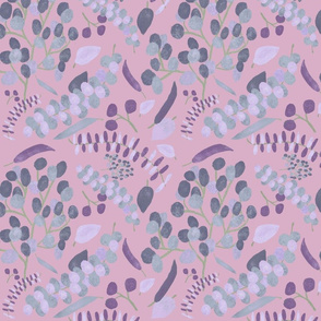 Botanical Leaves and Branches - Purple and Pink - Large Wallpaper