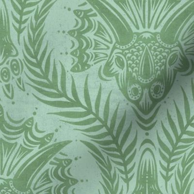 Triceratops Damask - Aqua and green 