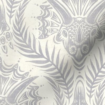 Triceratops Damask - large - silver and cream