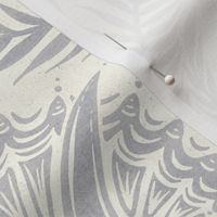 Triceratops Damask - large - silver and cream