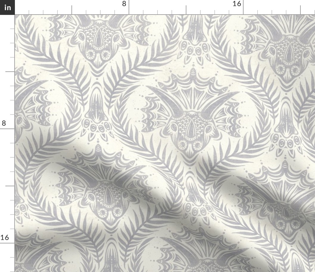 Triceratops Damask - large - silver and cream