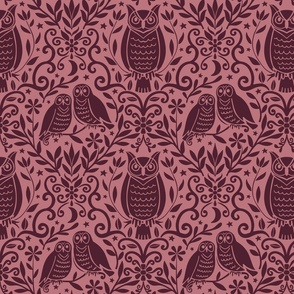 Owl Damask (Berry)