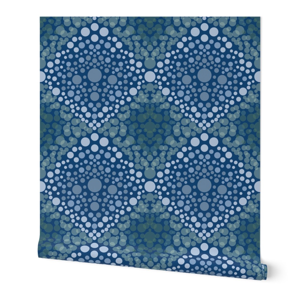 Ocean Sky Reflections, Calm days ahead, modern circle Damask, blue & Green, Medium scale