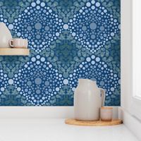 Ocean Sky Reflections, Calm days ahead, modern circle Damask, blue & Green, Medium scale