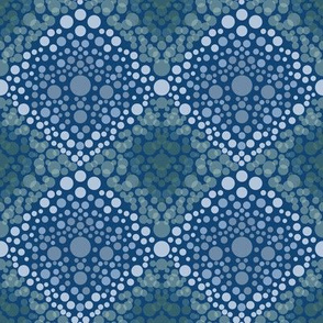 Ocean Sky Reflections, Calm days ahead, modern circle Damask, blue & Green, Medium scale