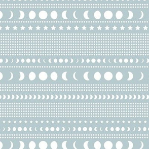 Trust the universe moon phase mudcloth stars and abstract dots nursery moody light blue