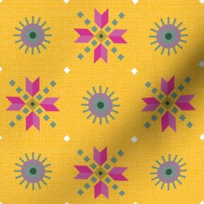 retro stars foulard pink on goldenrod medium