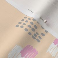 Abstract raw brush dots and dashes pop design in blush apricot cream pink grey