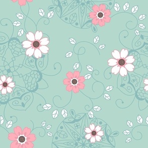Flowers on turquoise 