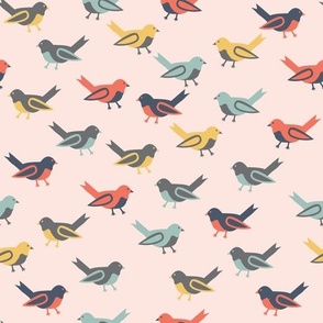 Pink with Multicoloured Birds