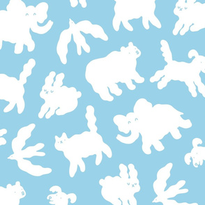 Happy cloud animals pattern, large scale