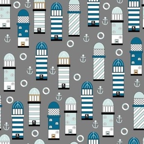 Grey and Blue Lighthouses