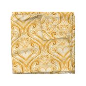 Golden Valentine Heart Damask with Faux Linen Texture