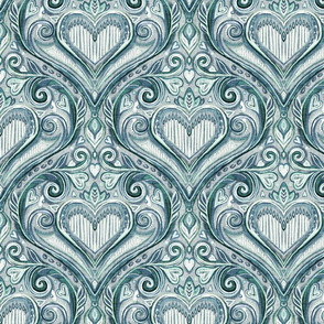 Moody Valentine Heart Damask with Faux Linen Texture - medium