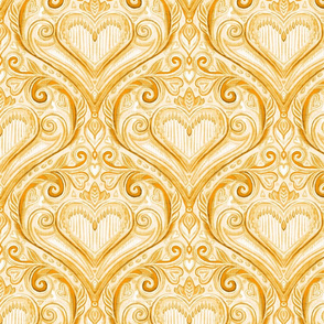 Golden Valentine Heart Damask with Faux Linen Texture - medium