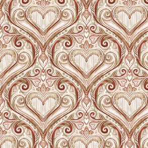 Valentine Heart Damask with Faux Linen Texture - medium
