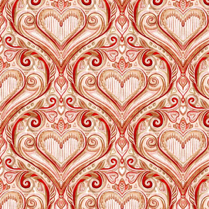 Rosy Valentine Heart Damask with Faux Linen Texture - medium