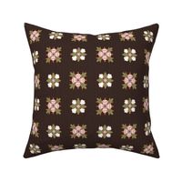 geometric rosette foulard on dark brown medium