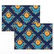 Modern Dandelion Damask Navy