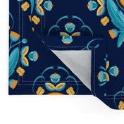 Modern Dandelion Damask Navy