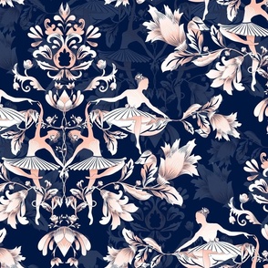 REIMAGINED DAMASK WITH BALLET DANCERS-01  by art for joy lesja saramakova gajdosikova design