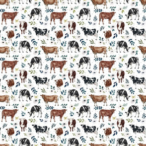 Farmhouse Cows with Blue and White Floral - Medium