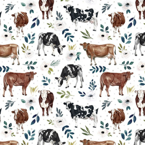 Farmhouse Cows with Blue and White Floral - Large