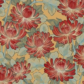Chrysanthemums in Scarlet Art Nouveau 