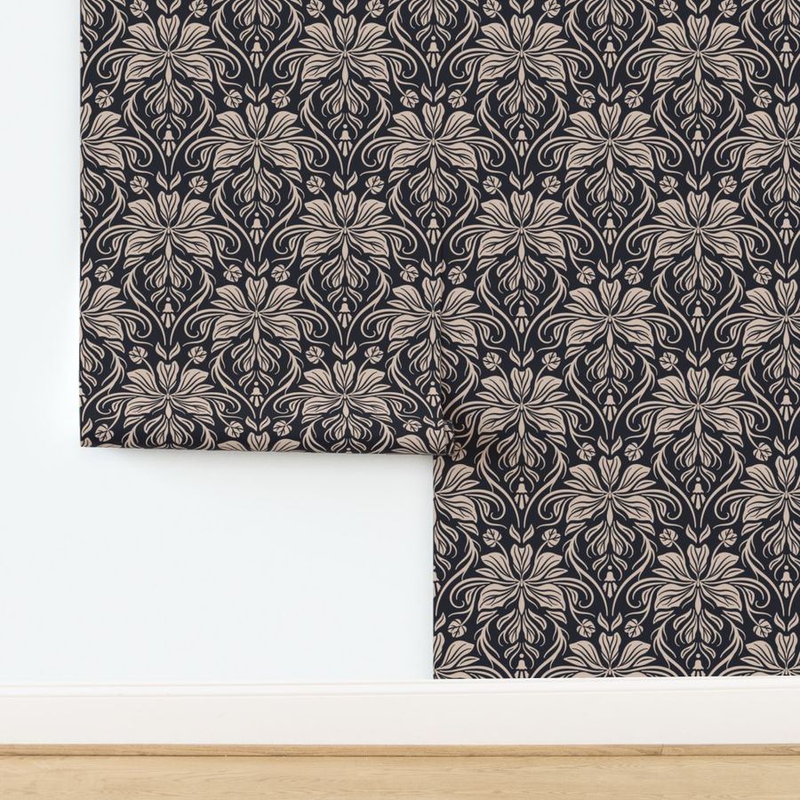 Bauhinia Damask - Black and Beige