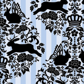 whimsical rabbits blue damask