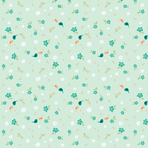 Floral with Birds on Teal