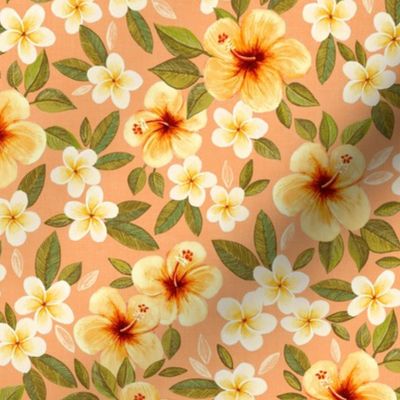 Peach Apricot Hawaiian Floral - medium