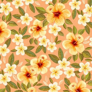 Peach Apricot Hawaiian Floral - medium