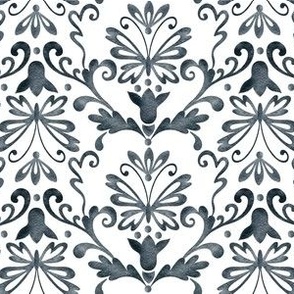 Damask gray pattern on white